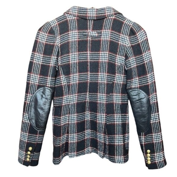 Smythe Elbow Patch Duchess Blazer in Houndstooth Black Plaid & Black Leather - Picture 4 of 11